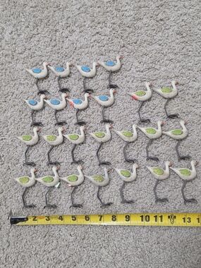 Set of 24 Small Decorative Seagull/Crane Charms - White with Blue & Green Wings